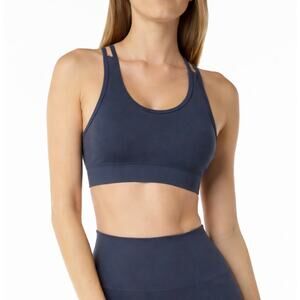 Alphalete Revival Sports Bra Criss Cross Strappy Back Seamless Navy Whale Blue